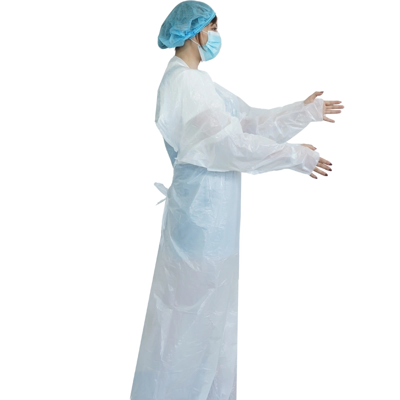 Long Sleeve Disposable CPE Gown with Thumb Loops Medical Isolation Gown